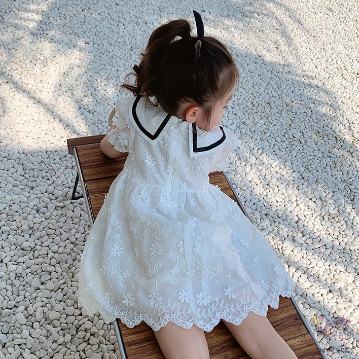 Đầm Công Chúa Tay Ngắn Cổ Búp Bê In Hoa Phong Cách Hàn Quốc Cho Bé Gái