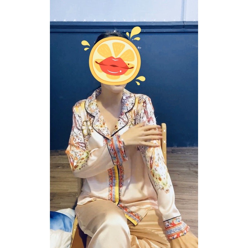 Bộ ngủ Pizama tay dài, bộ ngủ mặc nhà họa tiết chất satin