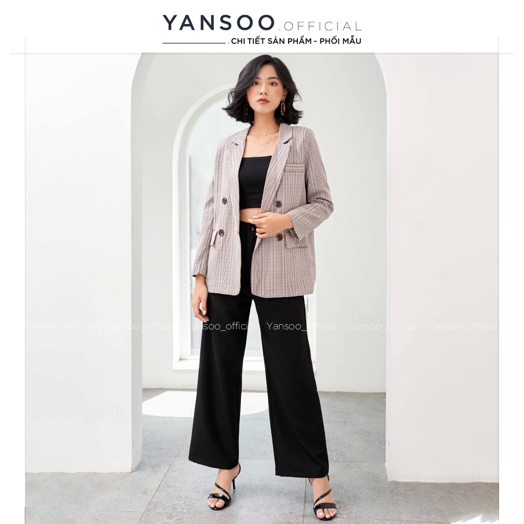 Quần ống rộng nữ Yansoo lưng cạp cao vải nữ dài suông loe culottes xuông màu đen Q01