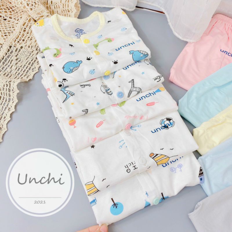 Bộ quần áo dài tay unchi sợi peptit chất cực mát cho bé 3-9kg / nhiều mẫu