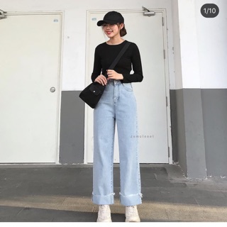 Baggy Jeans Ống Rộng Gập Lai