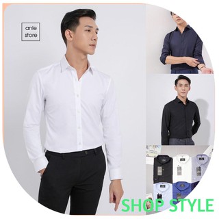Áo sơ mi nam công sở LOUIS dài tay đẹp form Hàn Quốc Cotton lụa xuất khẩu cao cấp màu trắng đen [Ảnh và Video Thật]