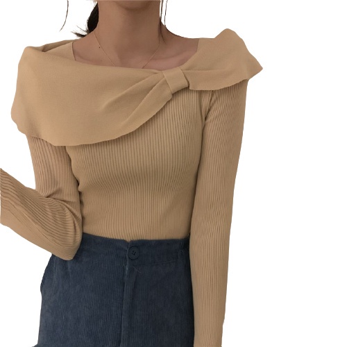 Áo dệt kim QKOOLE dài tay phối nơ phong cách Hàn Quốc thời trang dành cho nữ