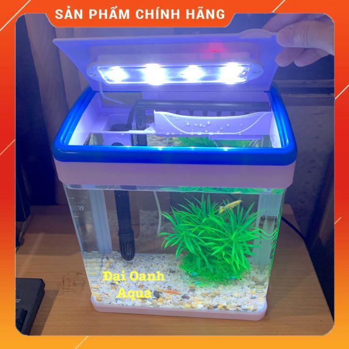 Bể Cá Mini Để Bàn MJ-260, Gồm Đèn Led 3 Chế Độ Màu Và Hệ Thống Lọc, Tặng sỏi cây nhựa và thức ăn