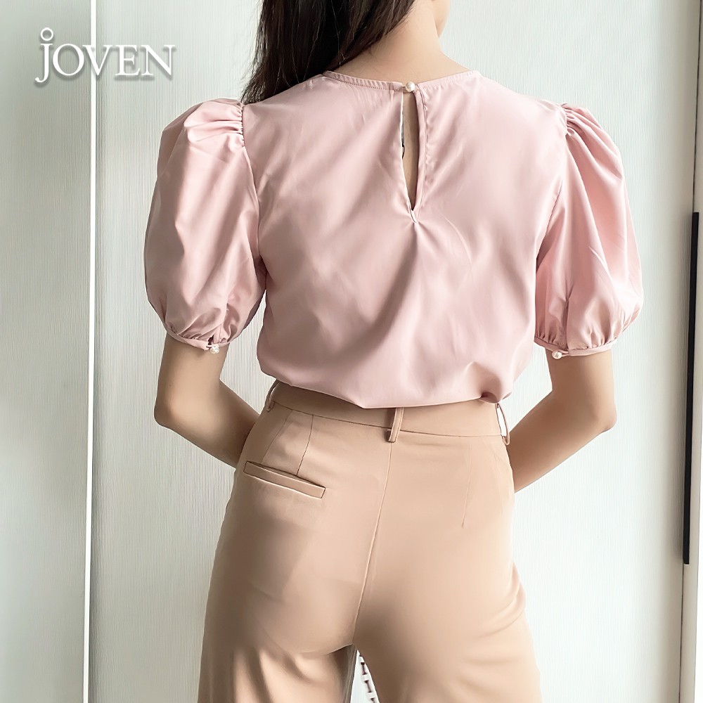 Áo tay lửng khoét lỗ JOVEN - SP00227 lụa cao cấp với hai màu: trắng/hồng