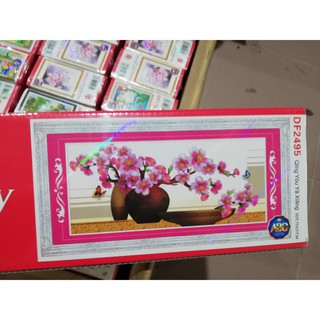 Tranh đính đá bình hoa đào DF2945 (KT: 75 x 37 cm)