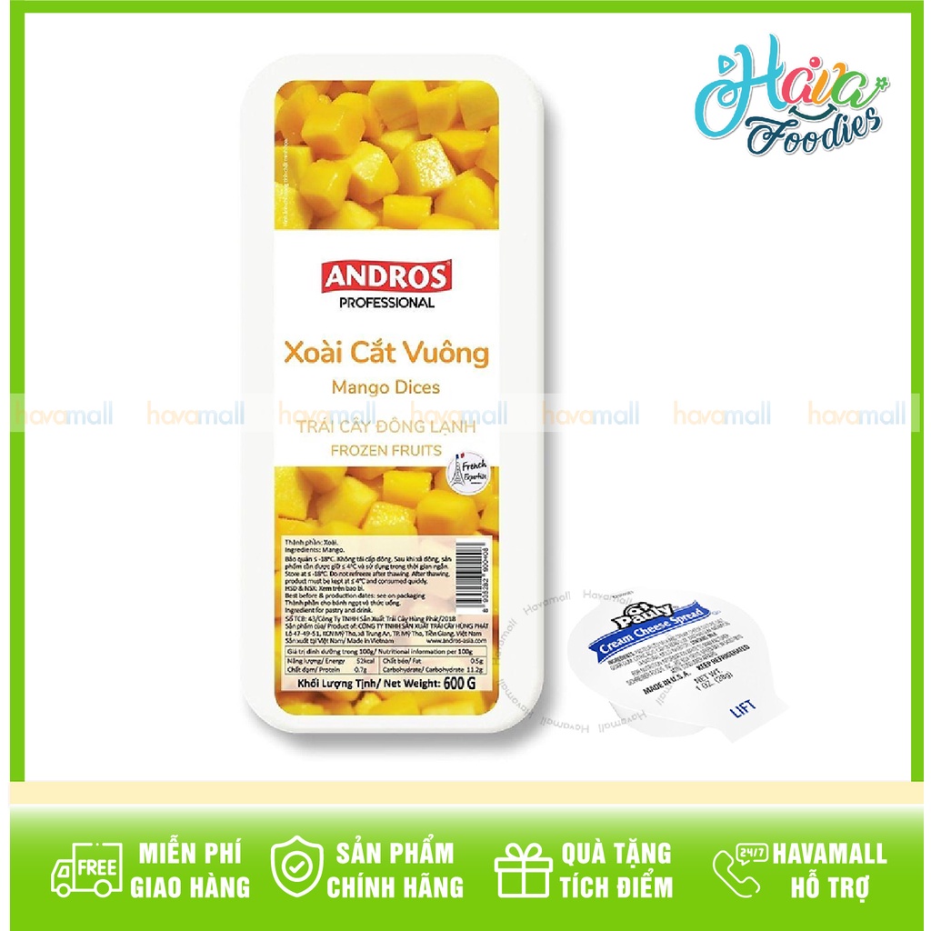 Xoài Cắt Vuông Đông Lạnh ANDROS 600gr - Tặng Kem Phô Mai Hủ 28gr