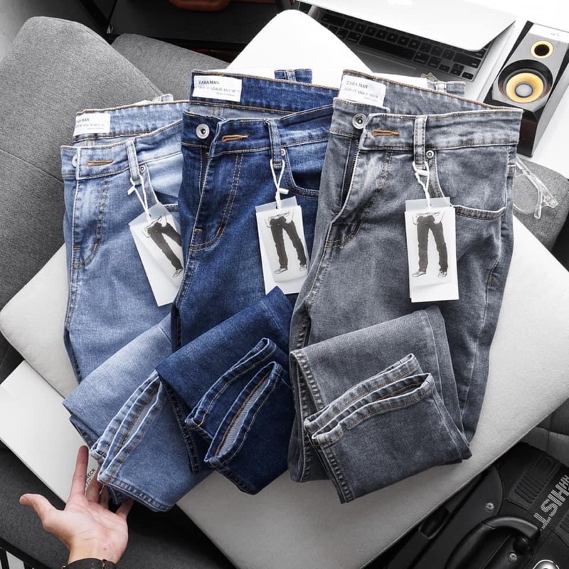 Quần jean nam cao cấp ống ôm slimfit-xanh rêu nhạt-jean co giản