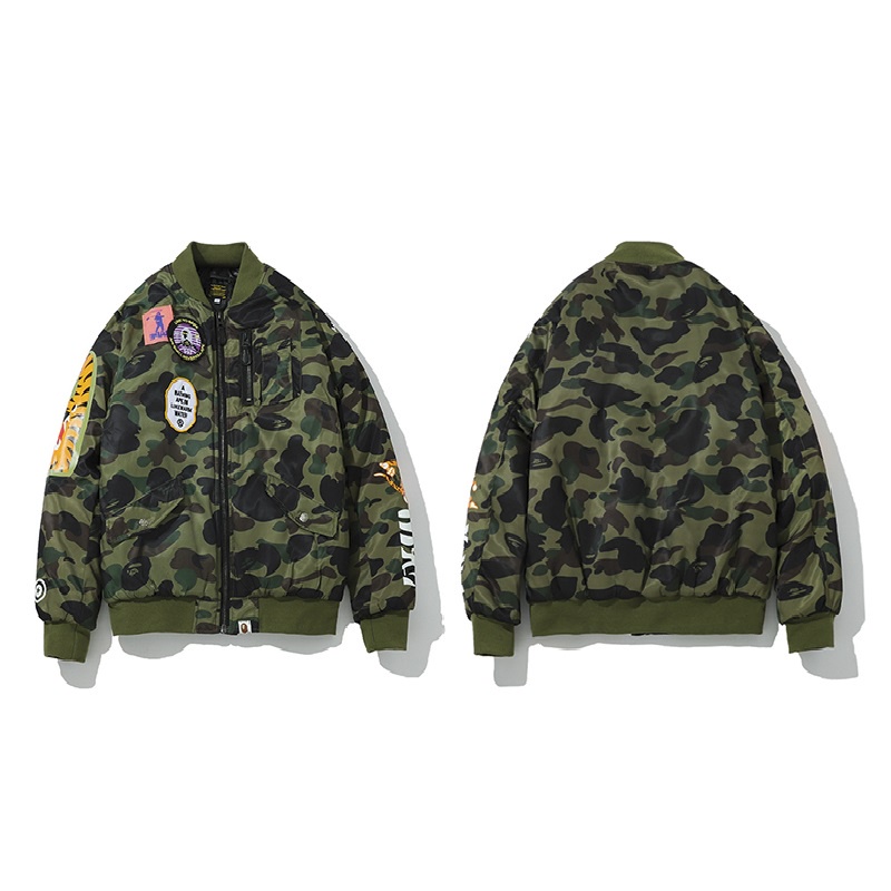 BAPE Áo Khoác Bomber Nhiều Túi Chất Liệu Dày Dặn In Họa Tiết Rằn Ri Thời Trang Mùa Đông
