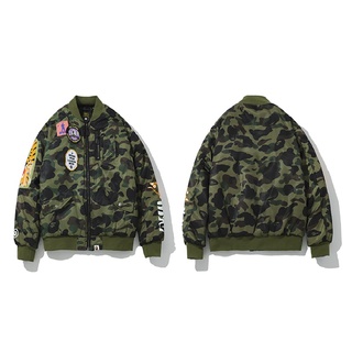 Bape áo khoác bomber dày nhiều túi họa tiết rằn ri thời trang mùa đông