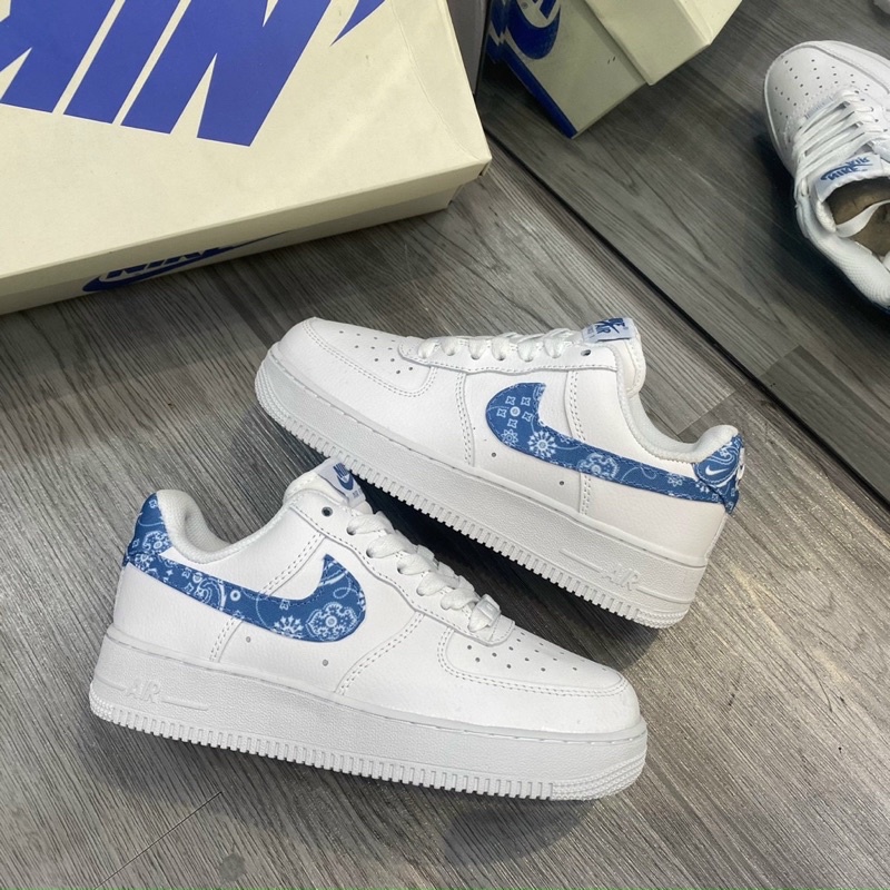 GIÀY AIR AF1 LOW PAISLAY WHITE BLUE LAI AU [ FULL BOX + FREE SHIP ]