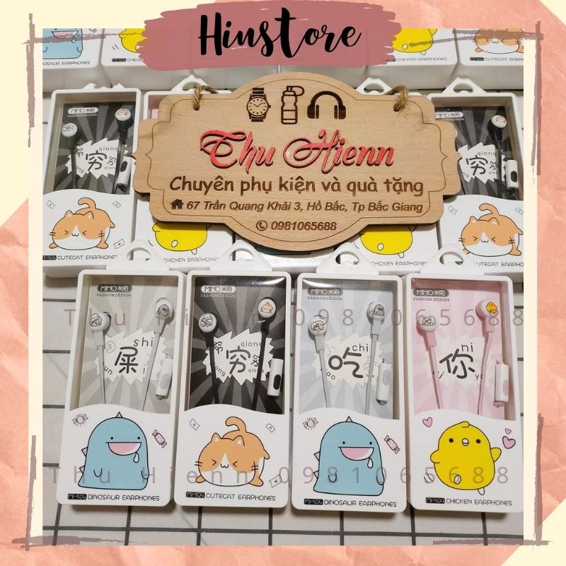 Tai nghe nhét tai hình khủng long, mèo cute dễ thương rẻ đẹp