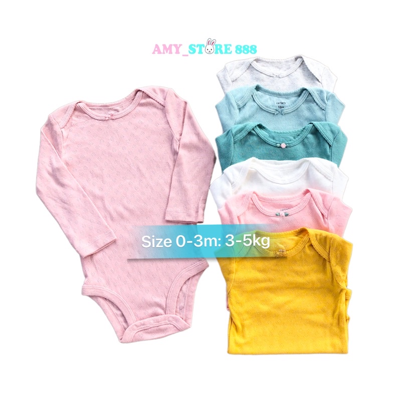 Body chip, bodysuit dài tay bé gái size 0-3m (3-5kg) chất cotton thông hơi màu trơn-Amystores