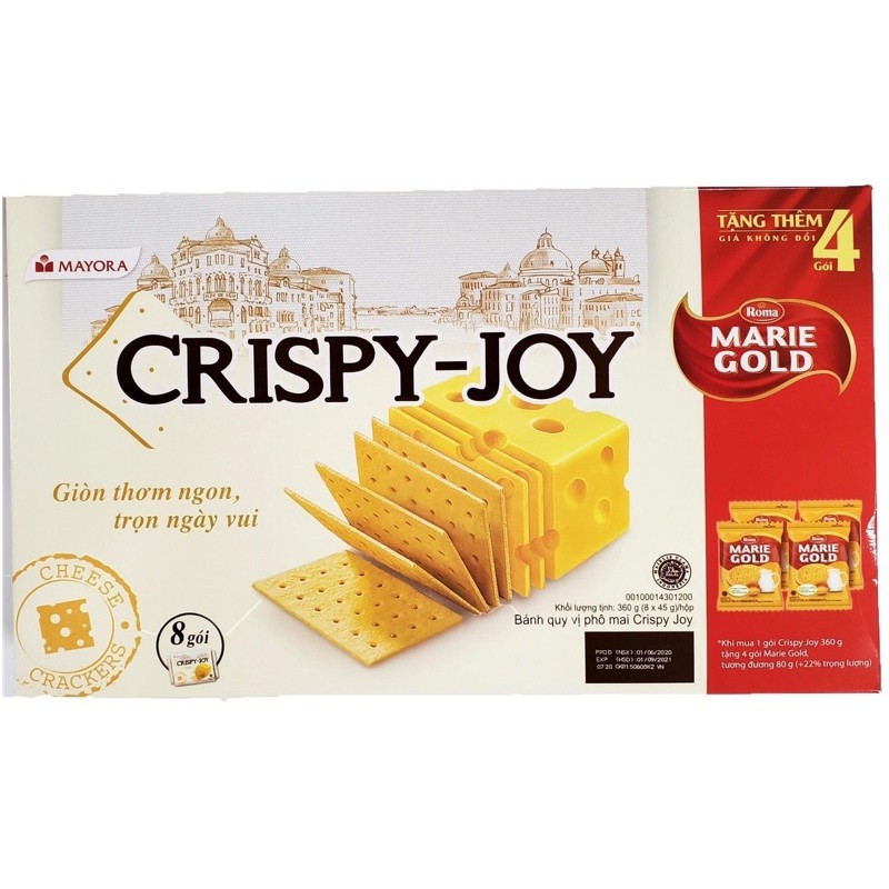 Combo Bánh quy CRISPY JOY 360g hộp tặng kèm 4 bánh Marie Gold (khuyến mãi coffee joy 180g)