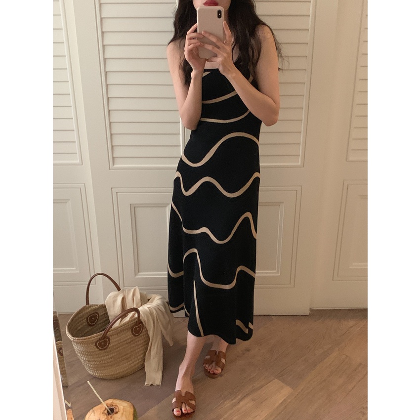 Đầm maxi Xiaozhainv dáng dài in họa tiết phong cách Hàn Quốc thời trang cho nữ