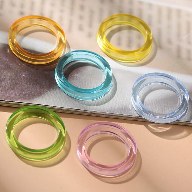 (0246) Nhẫn Resin Đeo Tay Thạch Tròn Nhựa Năng Động Cá Tính Màu Sắc