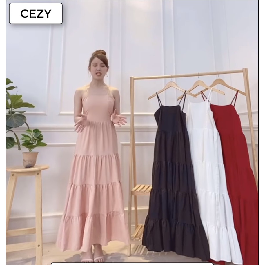 Đầm maxi 2 dây màu trơn có lót Cezy D33