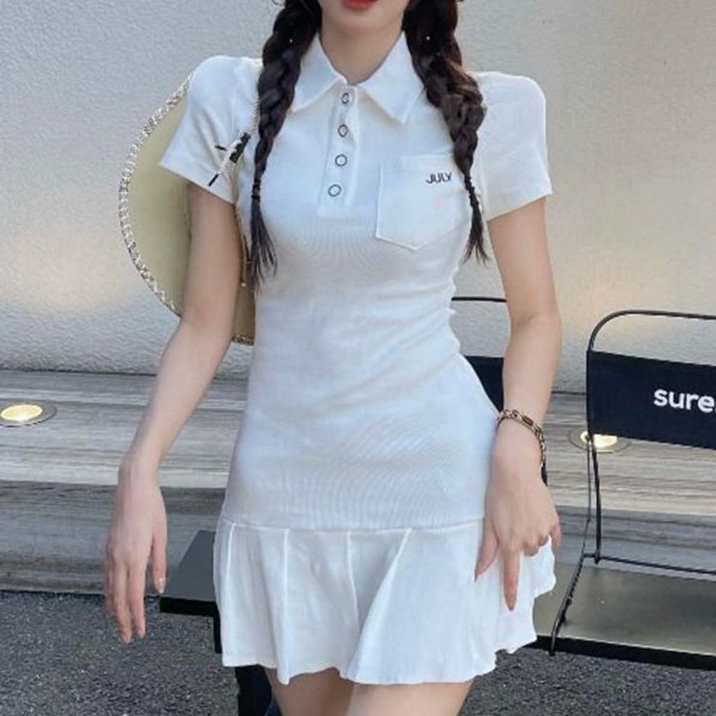 Đầm Dáng Ôm Cổ Polo Xếp Li GenY Váy Ôm Body Ngắn Tay Phối Túi Phong Cách Hàn Quốc Siêu Xinh | BigBuy360 - bigbuy360.vn