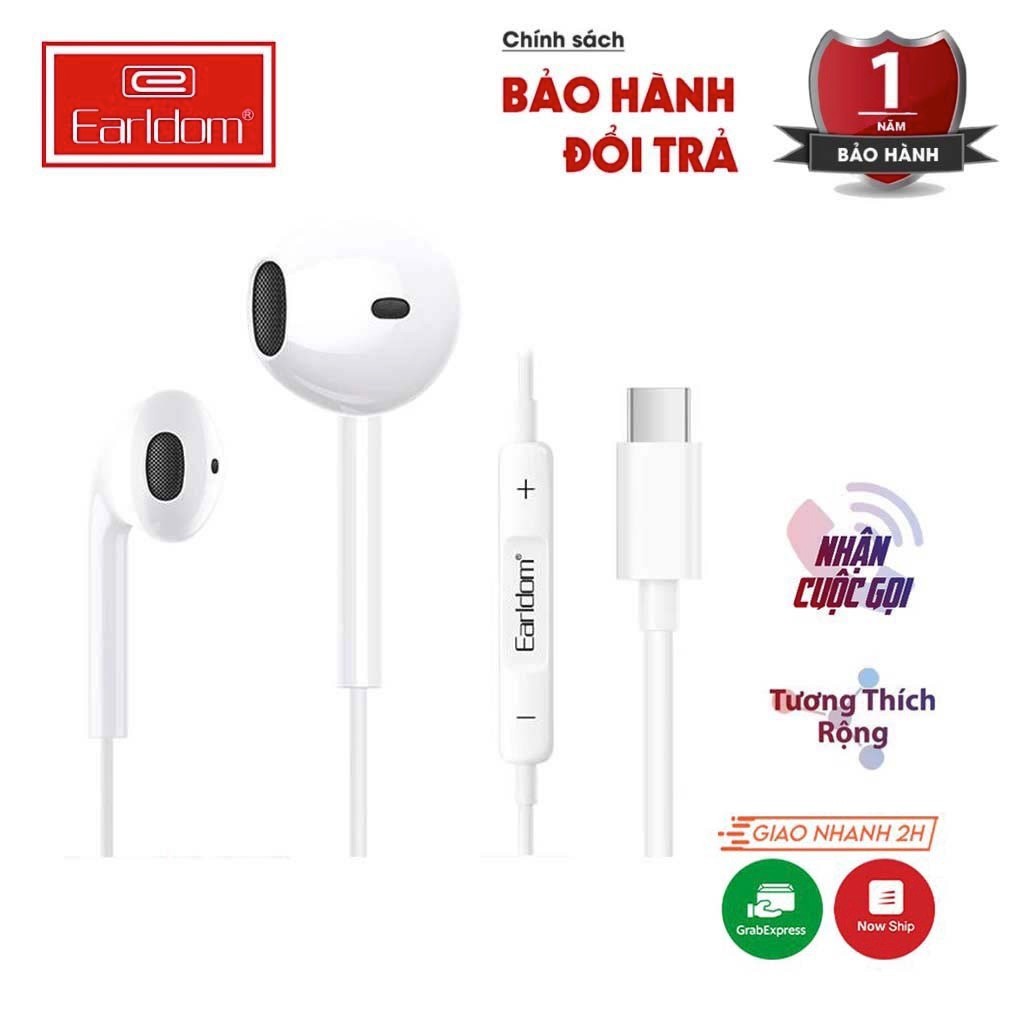 Tai Nghe có dây Earldom E19 Giá Rẻ Jack Cắm Type C Có Mic Cho Các Dòng Máy Samsung Xioami - BH Lỗi 1 Đổi 1