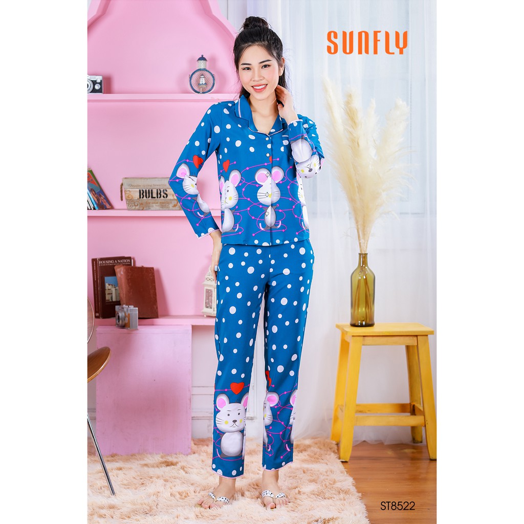 Đồ bộ Pijamas lụa SUNFLY áo dài tay, quần dài ST8522