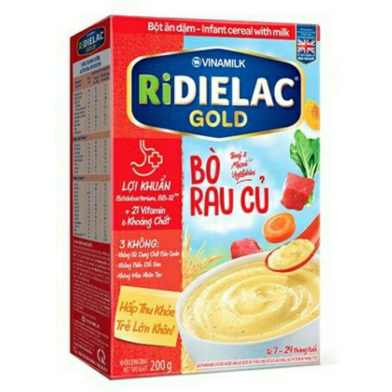 Bột Ăn Dặm Ridielac Gold BÒ RAU CỦ - Hộp 200g