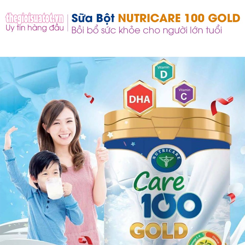 Sữa bột NutriCare 100 Gold  Phát triển cân nặng & chiều cao vượt trội cho trẻ từ 1-10 tuổi 900g