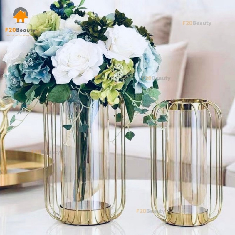 🌼Bộ 2 Bình thủy tinh Golden Royal Decor Nội Thất Phòng Khách hiện đại 🌼🍁Lọ hoa trang trí để bàn đẹp giá rẻ🍁✨F20Beauty✨