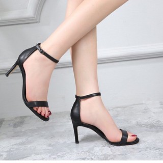 Hình thật - giày cao gót quai ngang mảnh 7 phân đen