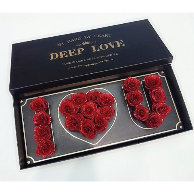 Hộp hoa hồng chữ I ♡ u 60×20(cm) cỡ lớn quà tặng valentine