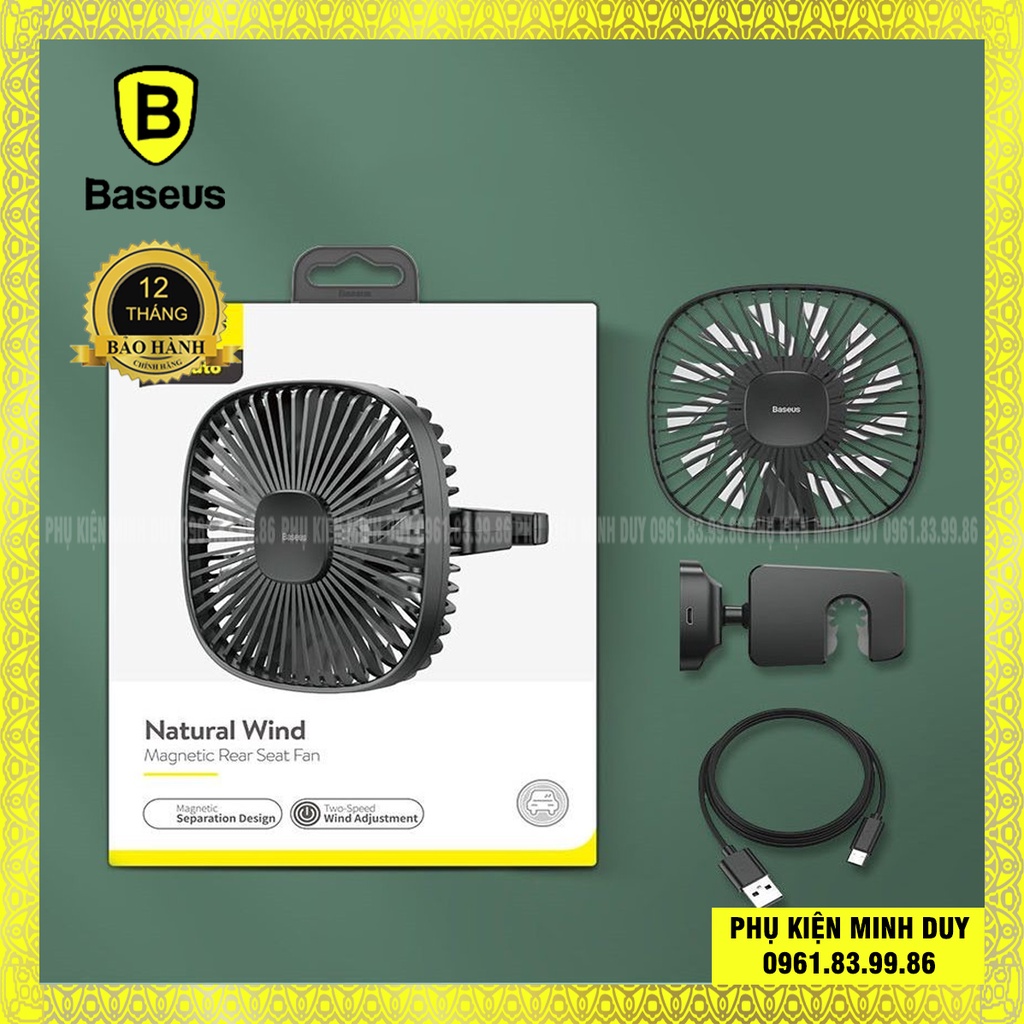 Quạt mini gắn lưng ghế dùng trên xe ô tô Baseus Natural Wind Magnetic Rear Seat Fan (pin sạc 1000mAh, 2 cấp tốc độ..) ❤