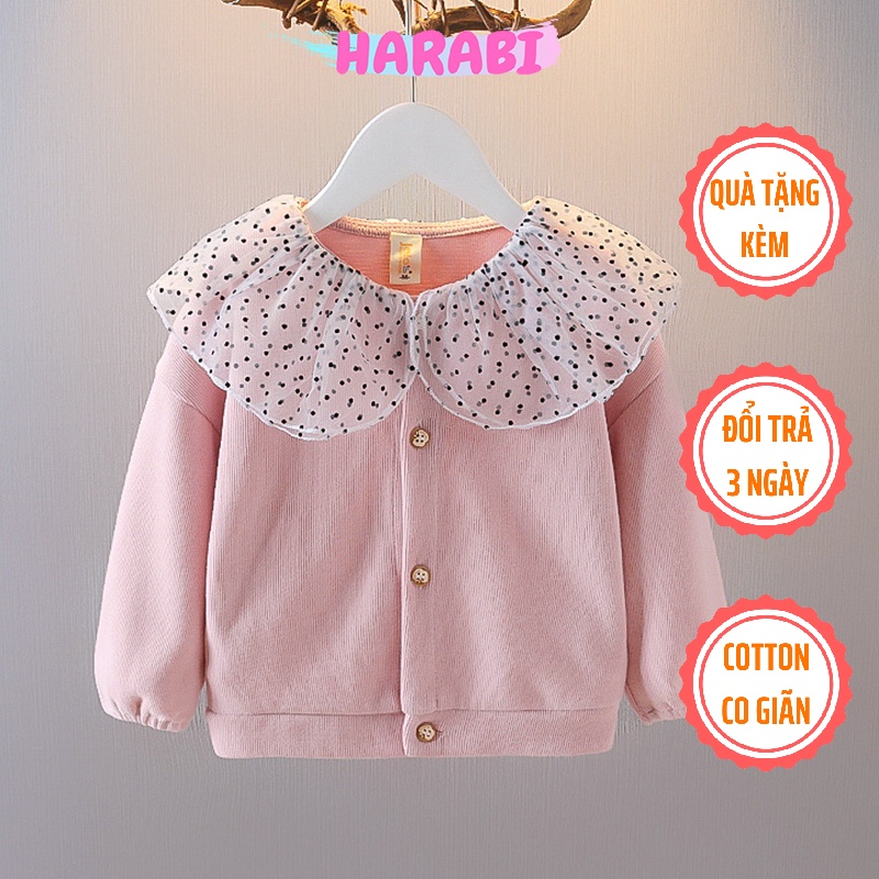 Áo khoác len bé gái 1/2/3/4 tuổi - Áo khoác viền cổ chấm bi - HARABI SHOP