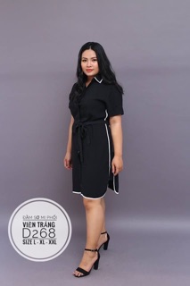 Bigsize Đầm sơ mi phối viền trắng D268