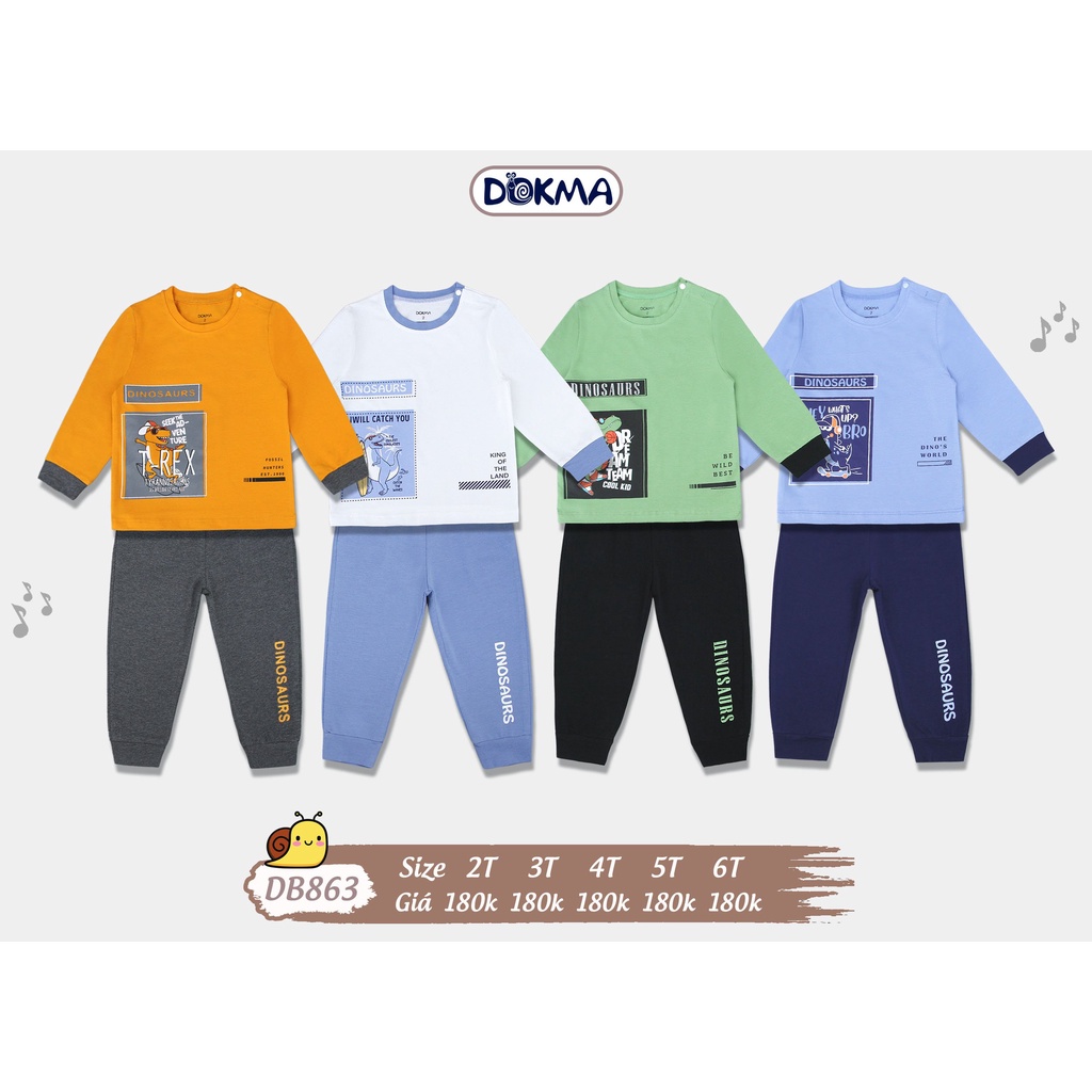 (2-6Y) Bộ dài tay cổ tròn vải cotton mỏng - DOKMA