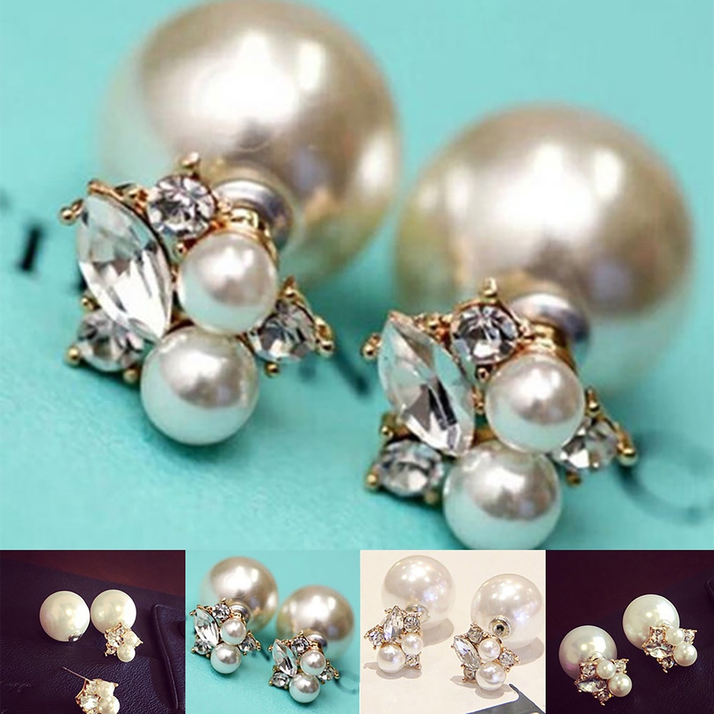 Bông tai hình giọt nước đính đá ngọc trai giả sang trọng thời trang cho nữ