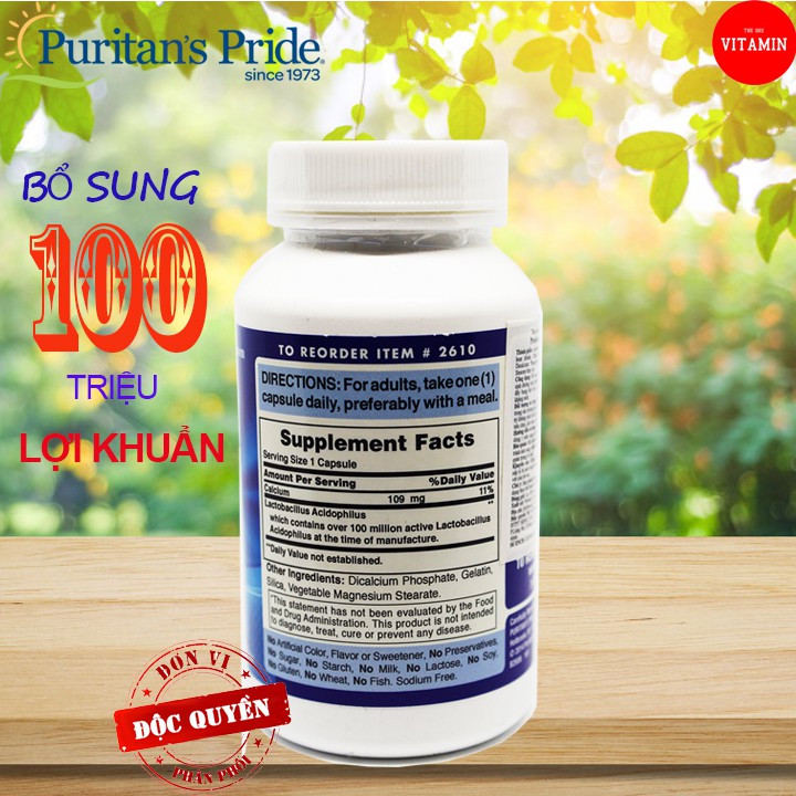 Bổ sung lợi khuẩn Puritan's Pride Probiotic Acidophilus puritans pride100 viên