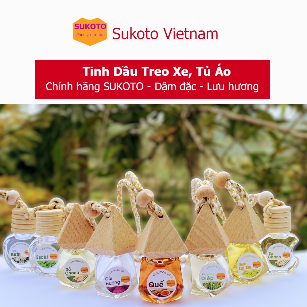 Tinh dầu treo xe ô tô SUKOTO hương quế, bưởi, sả chanh, tỉnh táo lái xe, thư giãn