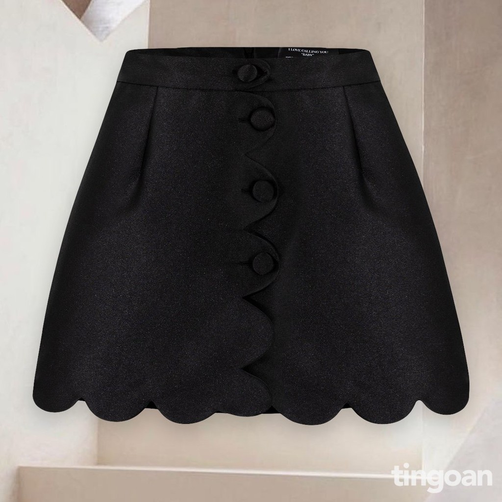 Quần váy tafta cạp cao lượn tafta đen tingoan TAKE MY HEART SKORT/BL