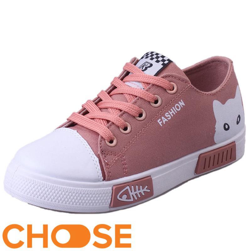 Giày Nữ Choose Giày vải Lười Nữ Thể Thao Sneaker bata Cột Dây Họa Tiết Mèo Xương Cá💓GIÁ RẺ BẤT NGỜ💓G1502 🍈