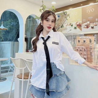 Áo sơ mi tay dài cà vạt thêu