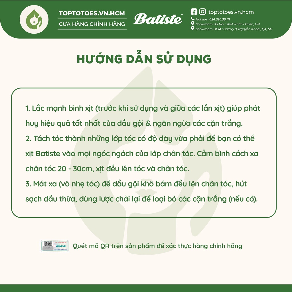 Dầu gội khô Batiste Dry Shampoo 200ml [NHẬP KHẨU CHÍNH HÃNG 100%]