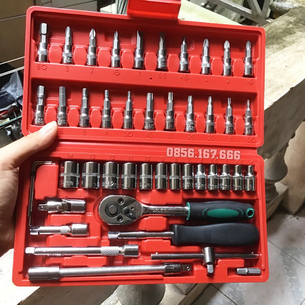 Bộ Dụng Cụ Sửa Chữa Đa Năng 46 Chi Tiết   Bộ Khẩu Sữa Chữa Ô Tô  Xe Máy   Chi Tiết   46 Món