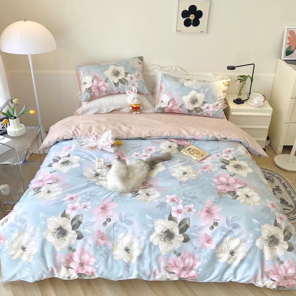 BỘ CHĂN GA GỐI ĐỆM COTTON LIVING HOA LÁ HẸ- TOKYO.BEDDING