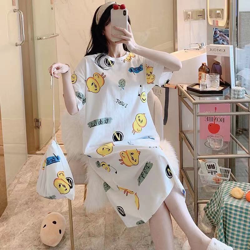 Đầm Ngủ Tay Ngắn In Họa Tiết Hoạt Hình Thời Trang Mùa Hè Xinh Xắn Cho Nữ