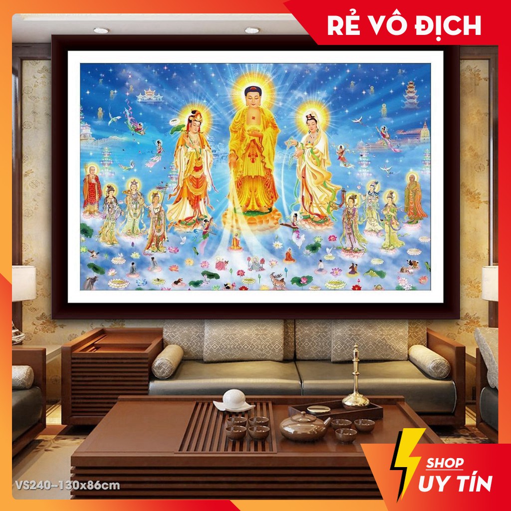 Tranh đính đá venus Tây Phương Cực Lạc Thánh Chúng A Di Đà Phật VS240 kích thước 130x86cm