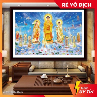[♥️HOT SALE♥️] Tranh đính đá venus Tây Phương Cực Lạc Thánh Chúng A Di Đà Phật VS240 kích thước 130x86cm