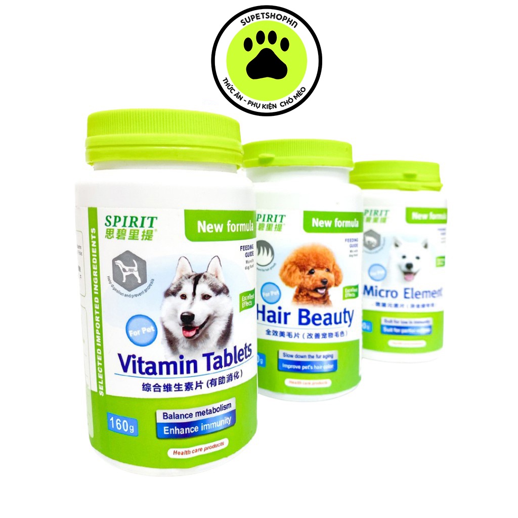 Viên SPIRIT bổ sung dinh dưỡng cho chó Canxi / đẹp lông da / Vitamin Tiêu Hóa Cơ Xương Khớp [Hộp 160g]