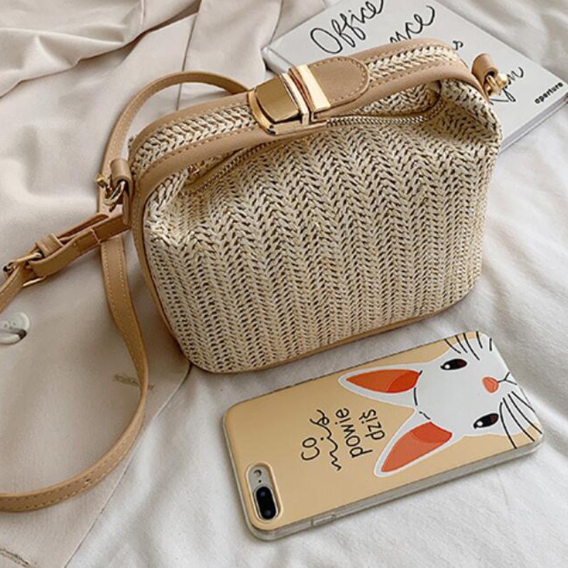 Yogodlns Straw Woven Sling Bag for Women Fashion Female Crossbody Shoulder Purse