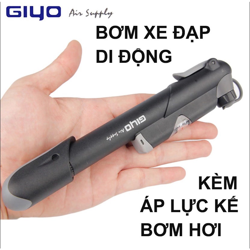 Bơm Xe Đạp Cầm Tay , Bơm Mini GIYO Tích Hợp Đồng Hồ Ap Suất, Bơm Nhanh, Khoẻ,Chất Liệu Cao Cấp