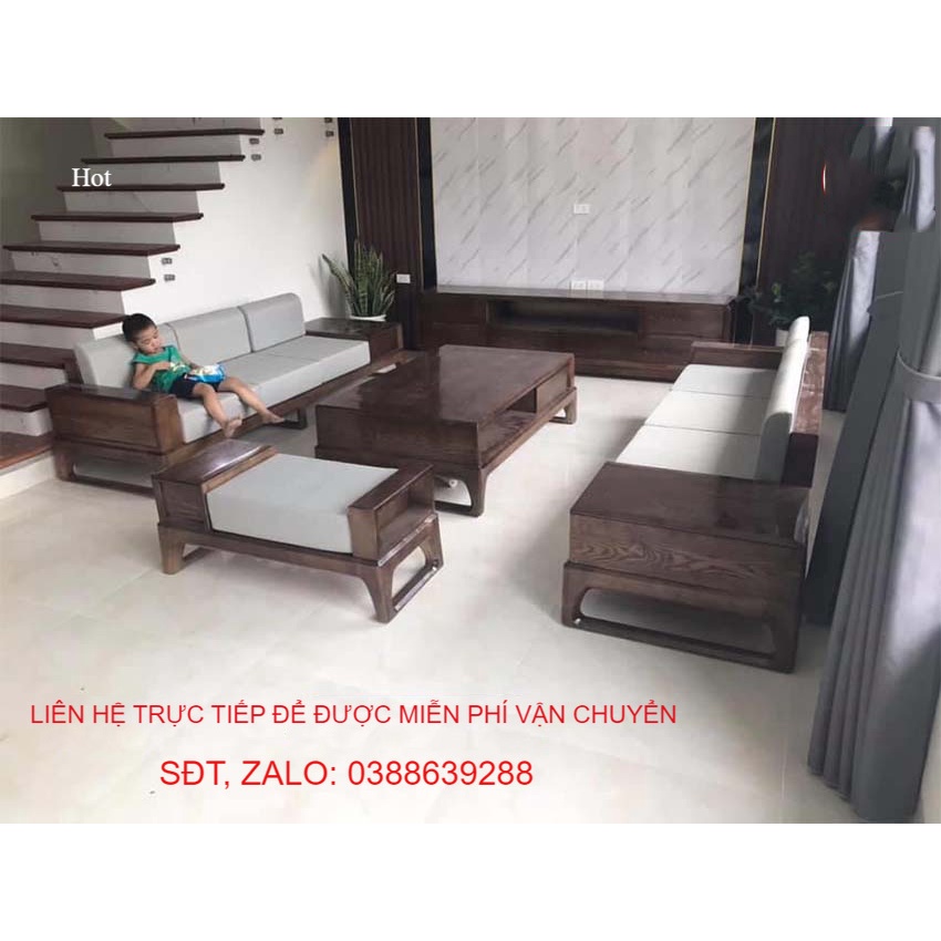 Bàn ghế phòng khách Sofa sồi màu óc chó BG241