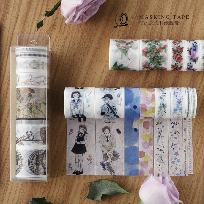 Set 8 Cuộn Băng Dính Washi Tape Trang Trí Scrapbook, Planner